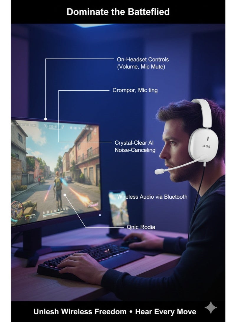 ASA A95 Wireless & Wired Gaming Headset – Bluetooth 5.0, 40mm Drivers, Detachable Mic | Compatible with PS5, PS4, PC, and Mobile - Image 4